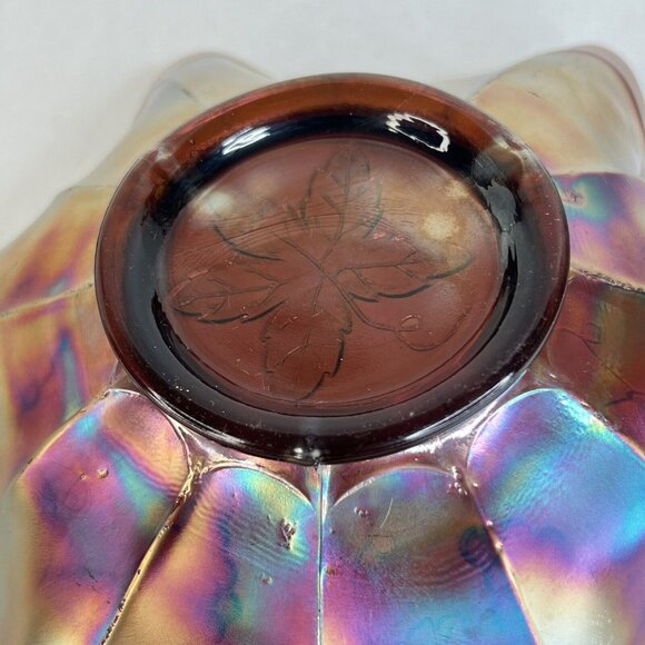 Vintage Fenton Glass Grape and Vine Pattern Amethyst Iridescent Bowl Candy Dish - Picture 11 of 11